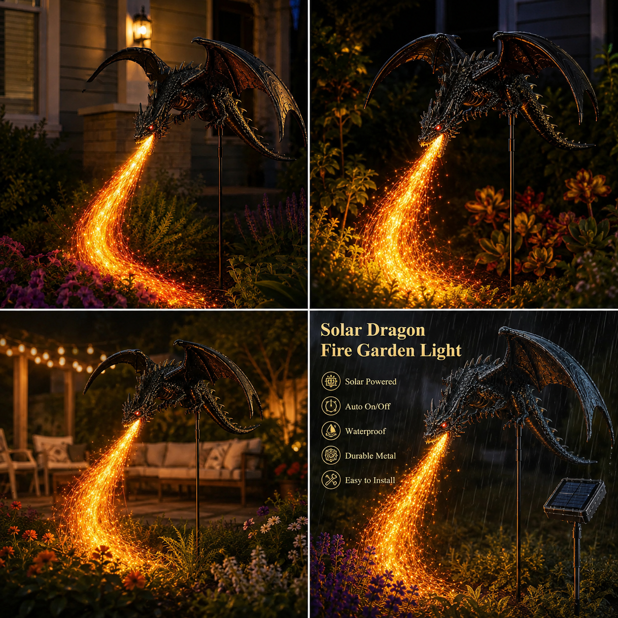 🔥 Fire-Breathing Dragon Solar Garden Light – Epic Fantasy Outdoor Decor