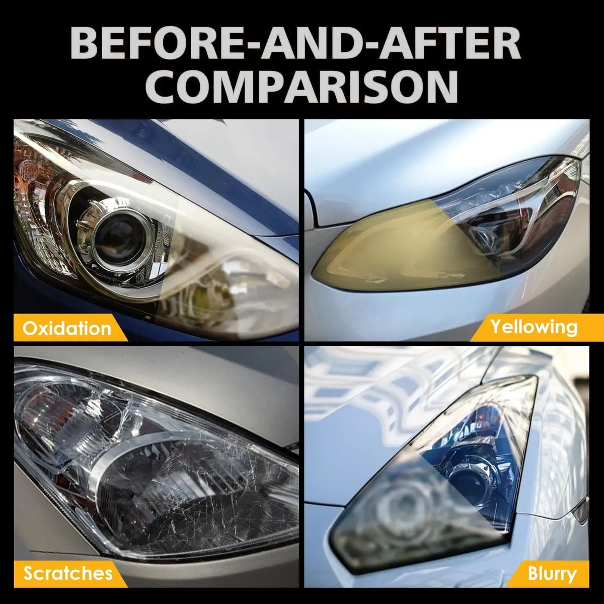 🚗 Automotive Headlamp Restoration Fluid, oxidized and yellowed automotive headlamps, blurring enhanced crystalline coating refurbisher