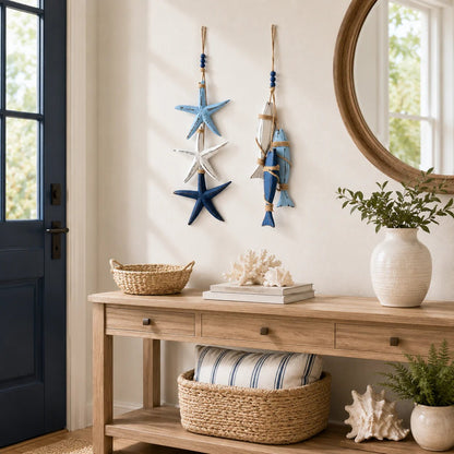 🐟2026 HOT SALE⭐Lighted Coastal Wooden Starfish & Fish Hanging Decor