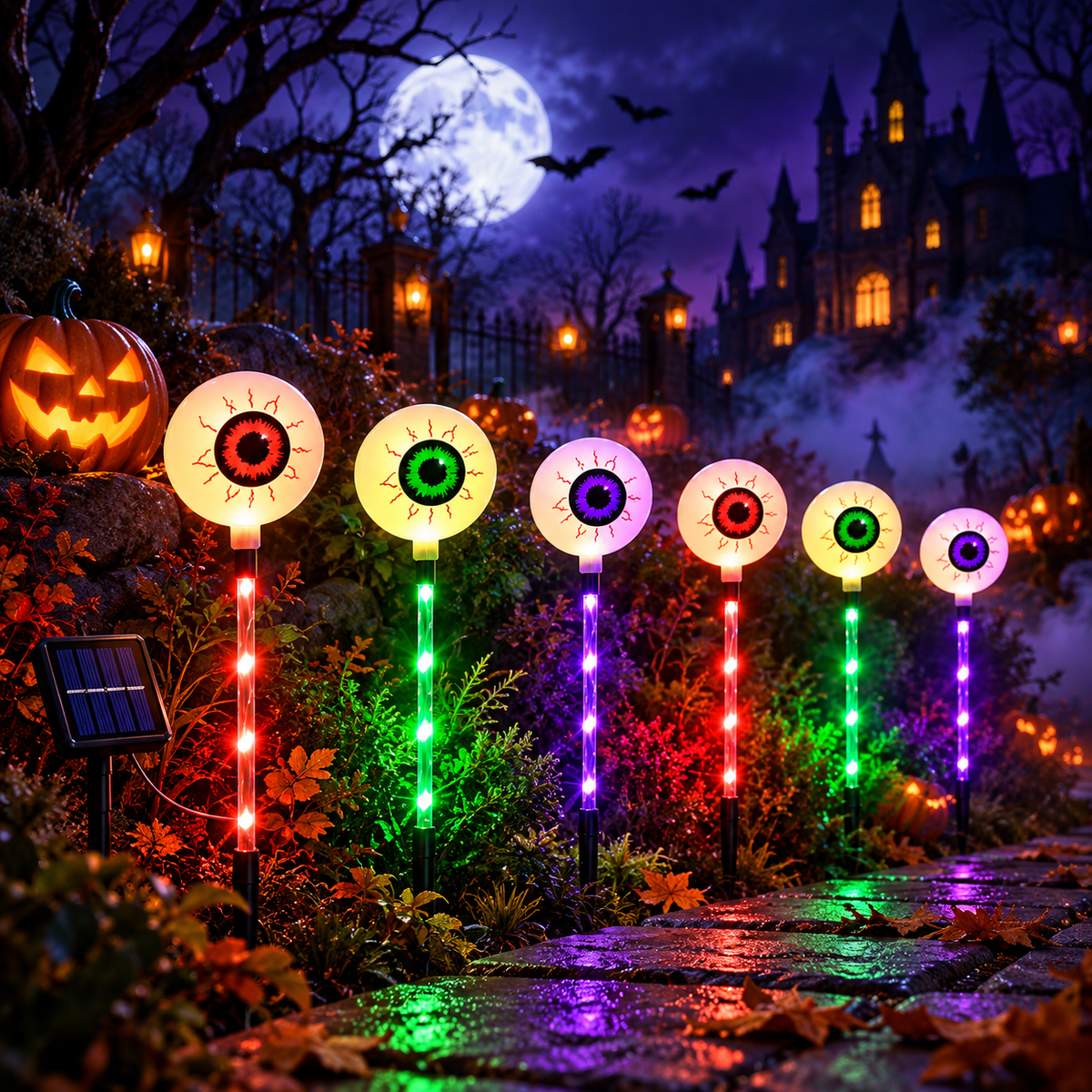 🎃 Solar Halloween Pathway Lights – Pumpkin, Ghost & Eyeball Garden Stakes