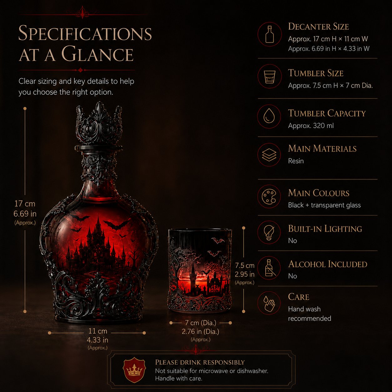 🔥New Arrival Limited Time Offer🦇🍺Gothic Vampire Castle Whisky Decanter & Tumbler