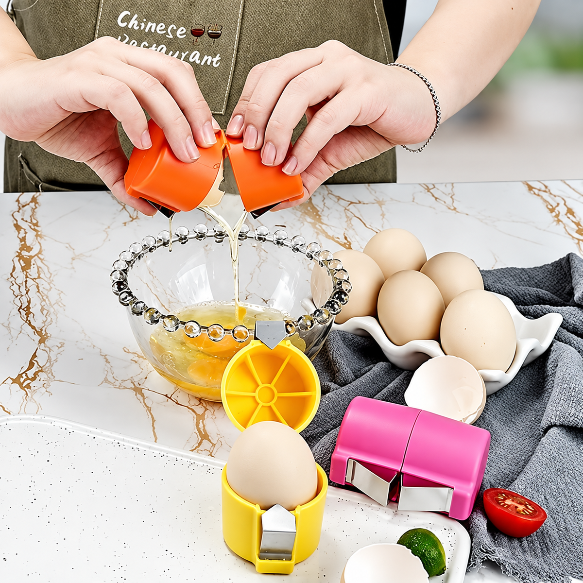 Efficient Egg Cracking Tool, Handy Egg Separator - 2Pack