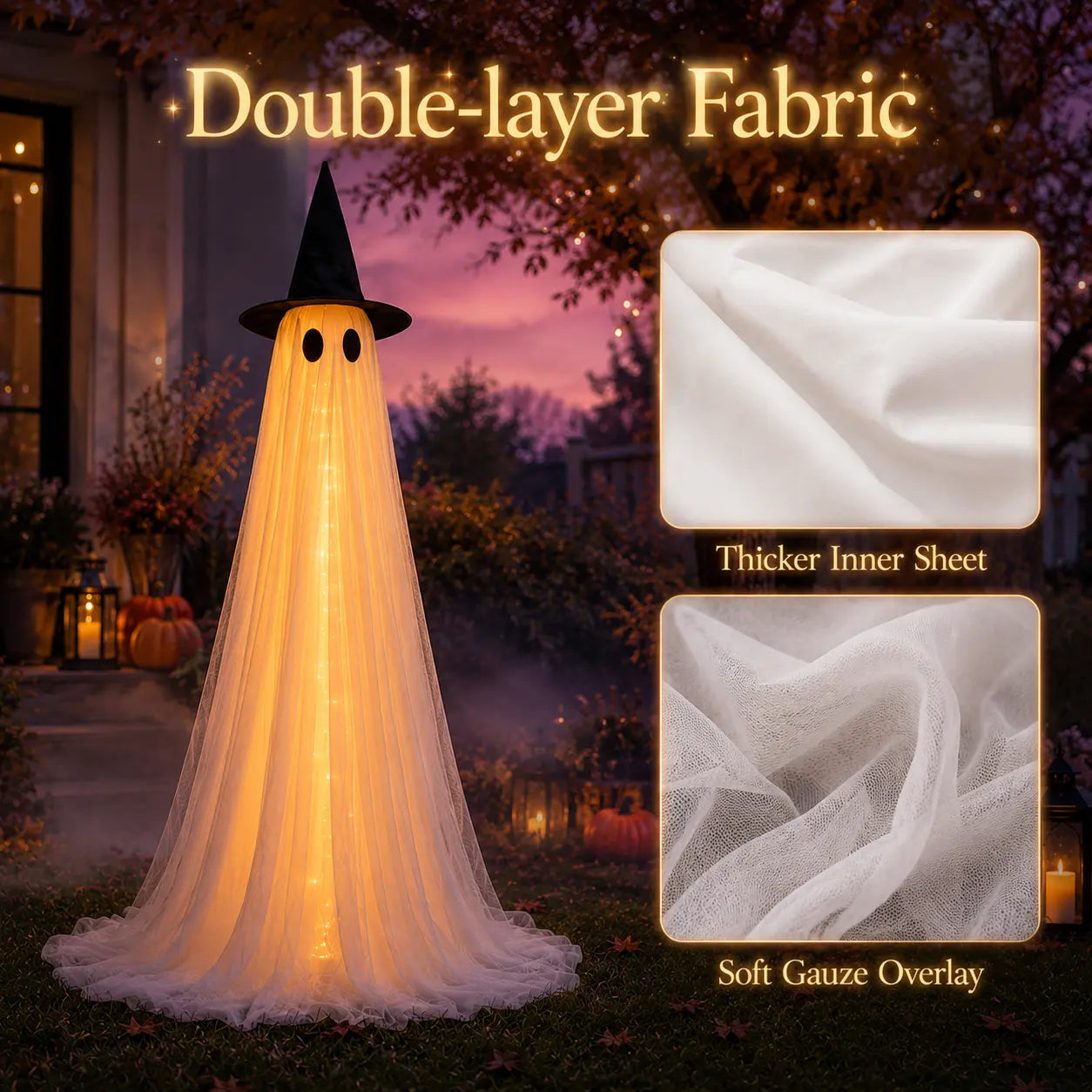 2Packs Halloween Decorations Outdoor, Halloweens Party Decoration Indoor, Spooky Ghost With Remote Control String Lights, Halloween-Ghost Lights For Porches Yards Gardens Lawn