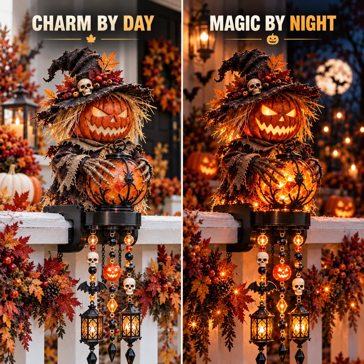 🔥 Halloween Character Glow Cascade Railing Lights – Pumpkin, Witch, Ghost & Black Cat