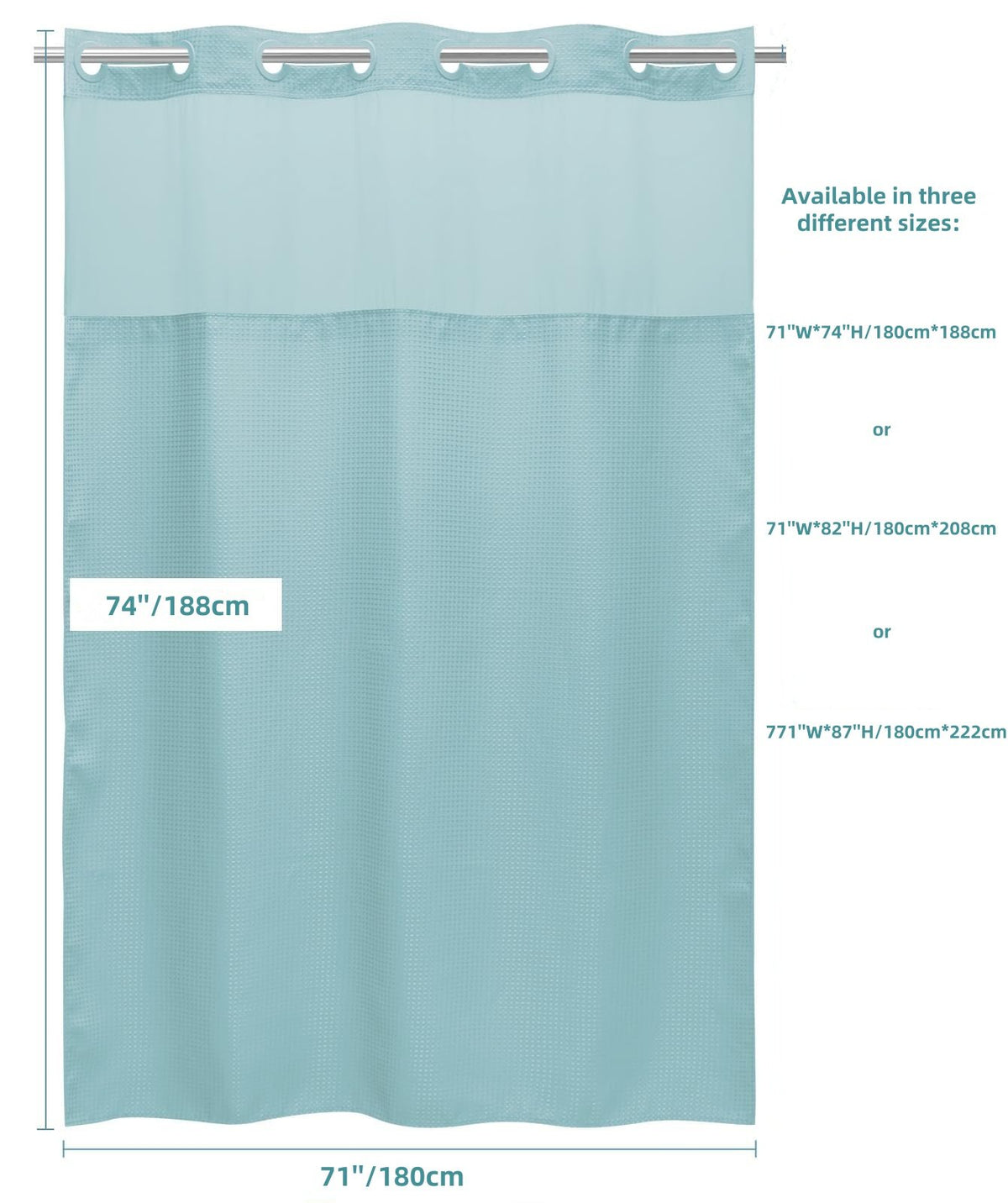 No Hook Shower Curtain with Snap in Liner