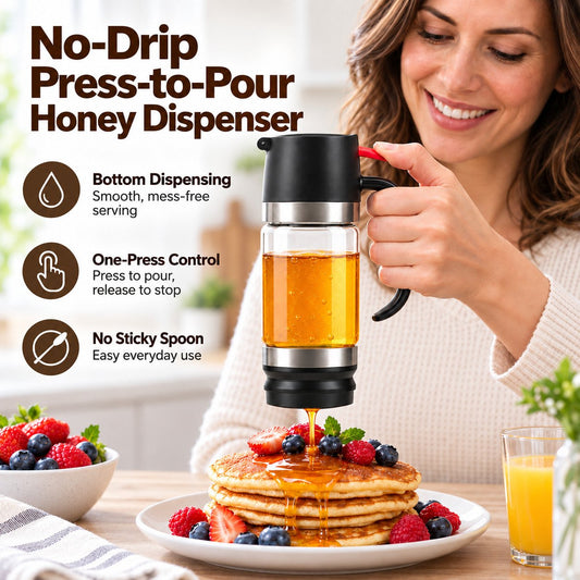 🍯 Dispenser de Mel de Vidro com Sistema Anti-Gotejamento Press-to-Pour