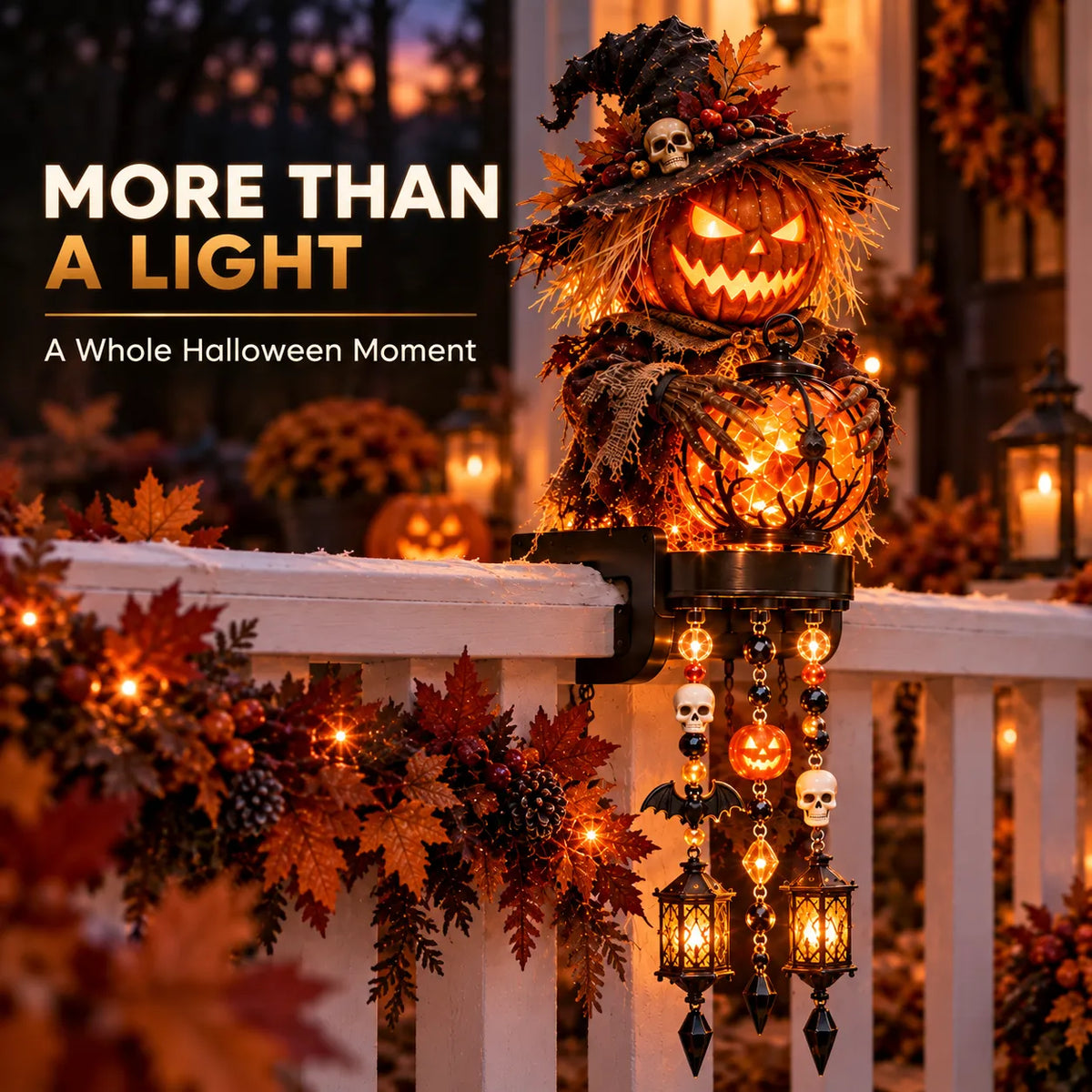 🔥 Halloween Character Glow Cascade Railing Lights – Pumpkin, Witch, Ghost & Black Cat