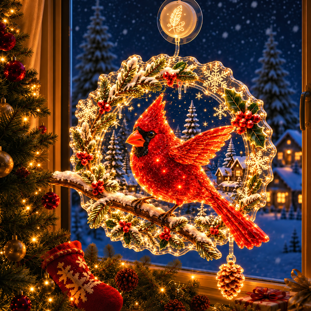 🔥HOT SALE 50% OFF✨🎄Lighted Christmas Window Decoration with Suction Cup | Warm LED Window Light with Double-Layer Design & Multiple Festive Styles Flat Version✨