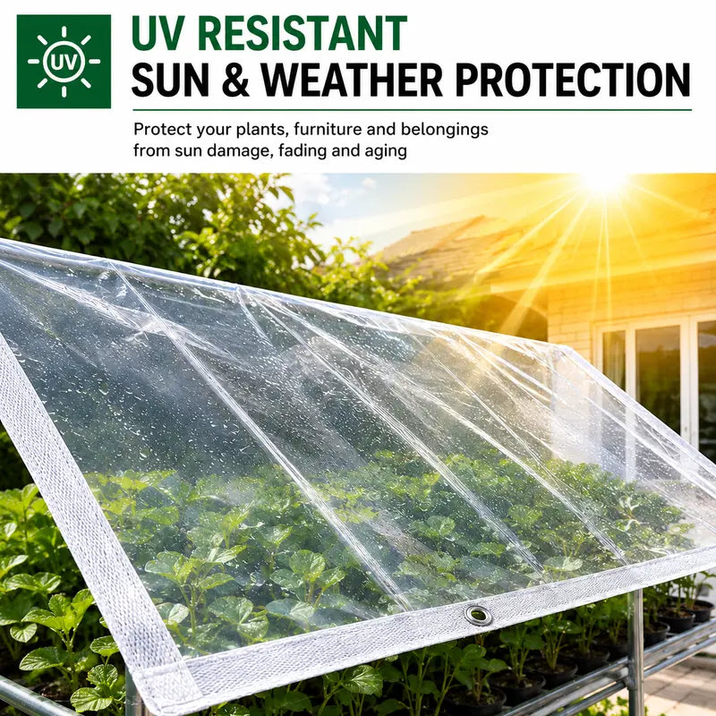 🛡️ 10×13 FT Clear Waterproof PE Tarp – Heavy-Duty Transparent Outdoor Cover with Metal Grommets