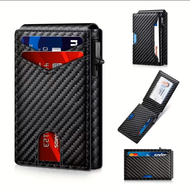 💥Last Day 49% OFF💥Wallet for Men - with Pop Up Aluminum Case Money Clip Slim Leather Slots Credit Card Holder RFID Blocking Bifold Minimalist Wallet