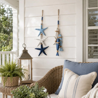 🐟2026 HOT SALE⭐Lighted Coastal Wooden Starfish & Fish Hanging Decor