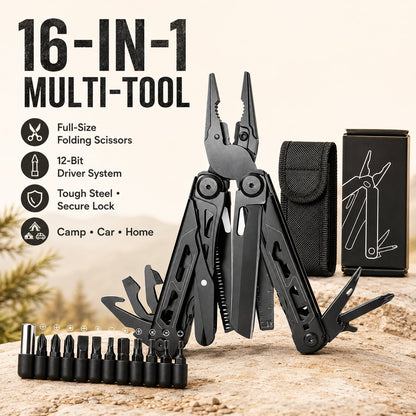 🏕️16‑in‑1 Multi‑Tool Pliers with Full‑Size Folding Scissors