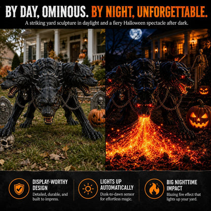 🎃 3-Headed Hellhound Halloween Light | Spooky Outdoor Yard Decoration