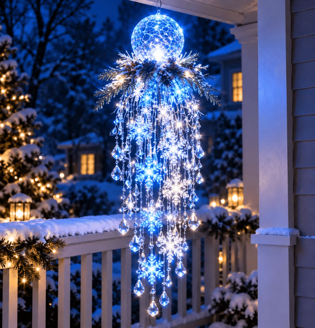 ❄️Crystal Cascade Christmas Light – Hanging Snowflake & Crystal LED Porch Décor ✨