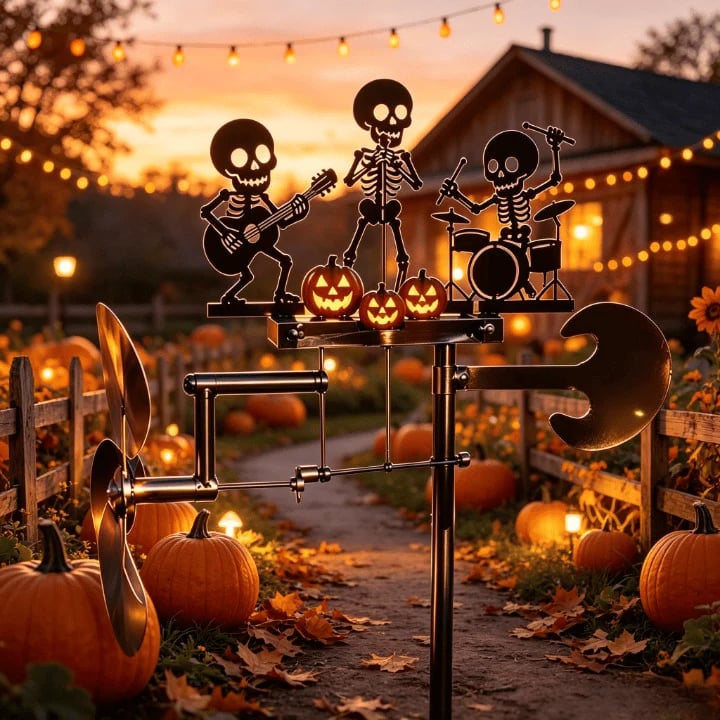 🎃 Halloween Early Bird Sale | 49% OFF💀🎃Halloween Skeleton Metal Drummer Kinetic Wind Spinner