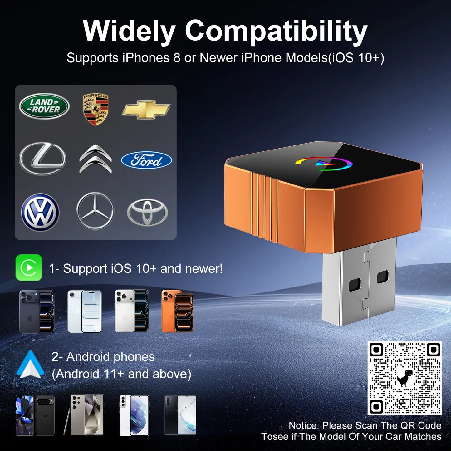 🔥Last Day 50% OFF🔥 Wireless CarPlay & Android Auto Adapter Dongle, Wired to Wi-Fi Conversion for 2016+ Factory CarPlay Cars