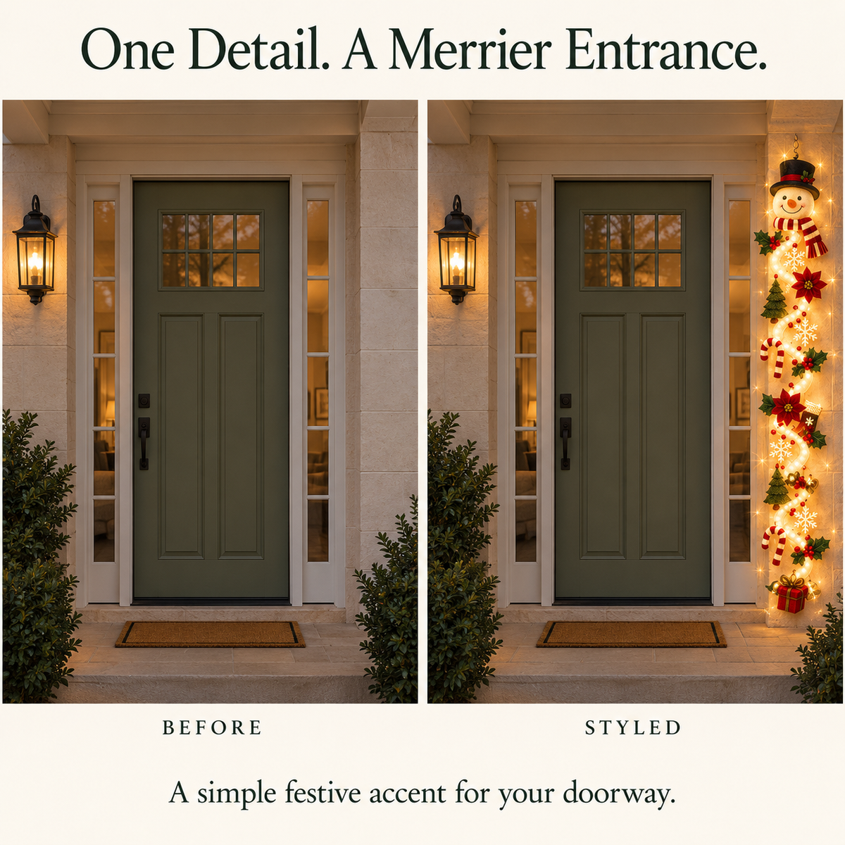 🎄 Lighted Christmas Door Hanger | 6 Festive Designs with Warm LED Glow & 3D Holiday Details