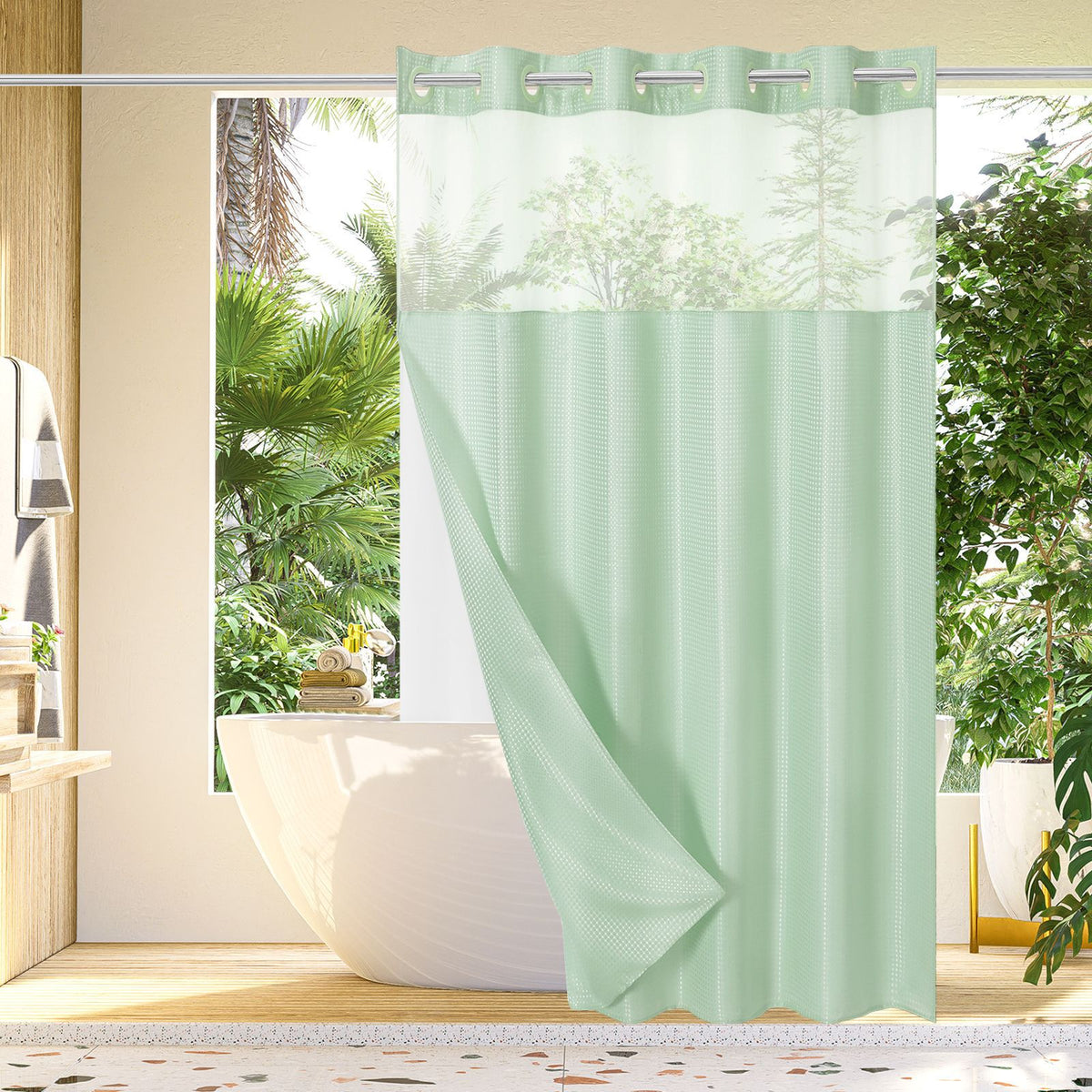 No Hook Shower Curtain with Snap in Liner