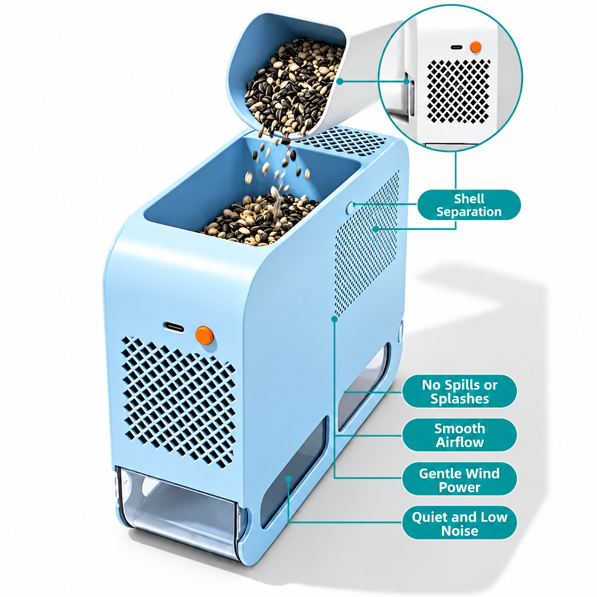 Electric Bird Seed Sheller & Chaff Separator – 5-Speed Quiet Seed Cleaner