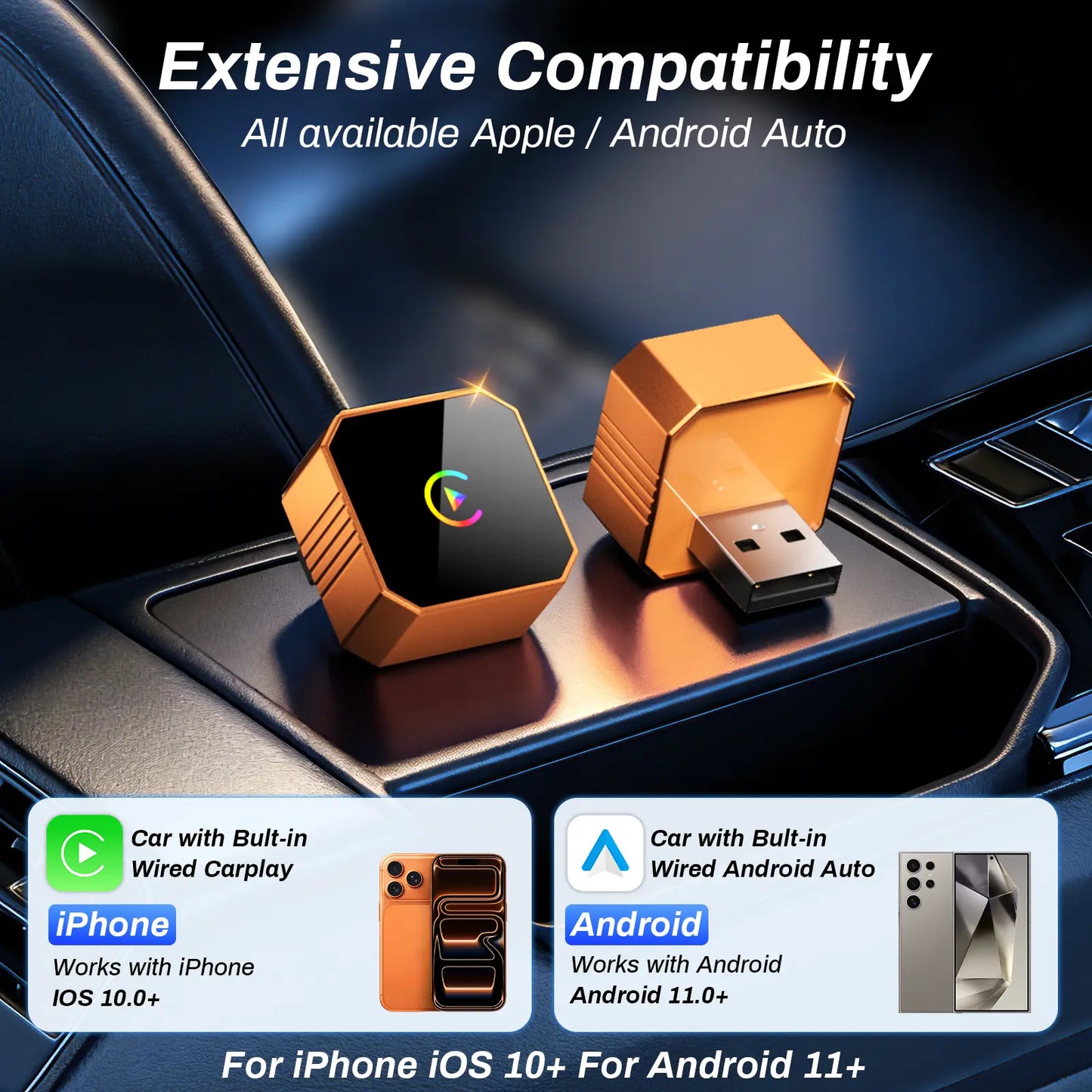 🔥Last Day 50% OFF🔥 Wireless CarPlay & Android Auto Adapter Dongle, Wired to Wi-Fi Conversion for 2016+ Factory CarPlay Cars