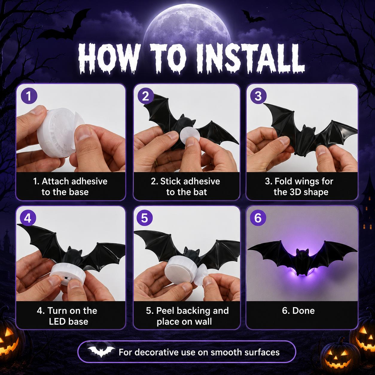 🔥Halloween Sale - 50% off 🎃3D Bat LED Wall Light Decor 🦇âœ?â€?Easy Installation | Soft LED Glow for Living Room/Bedroom Festive Vibe