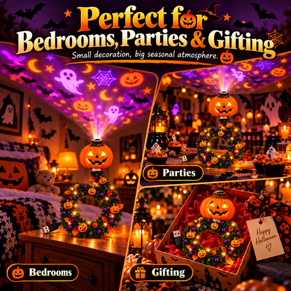 🎄🎃 Holiday Projection Wreath Light – Christmas & Halloween Ceiling Projector Decor