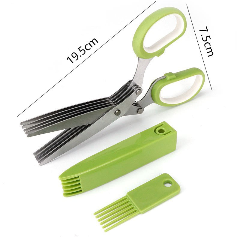 ✂️Herb Scissors 5 Blade Kitchen Shears, Multipurpose Herb Cutter with Safety Cover & Cleaning Comb for Basil Chive Parsley