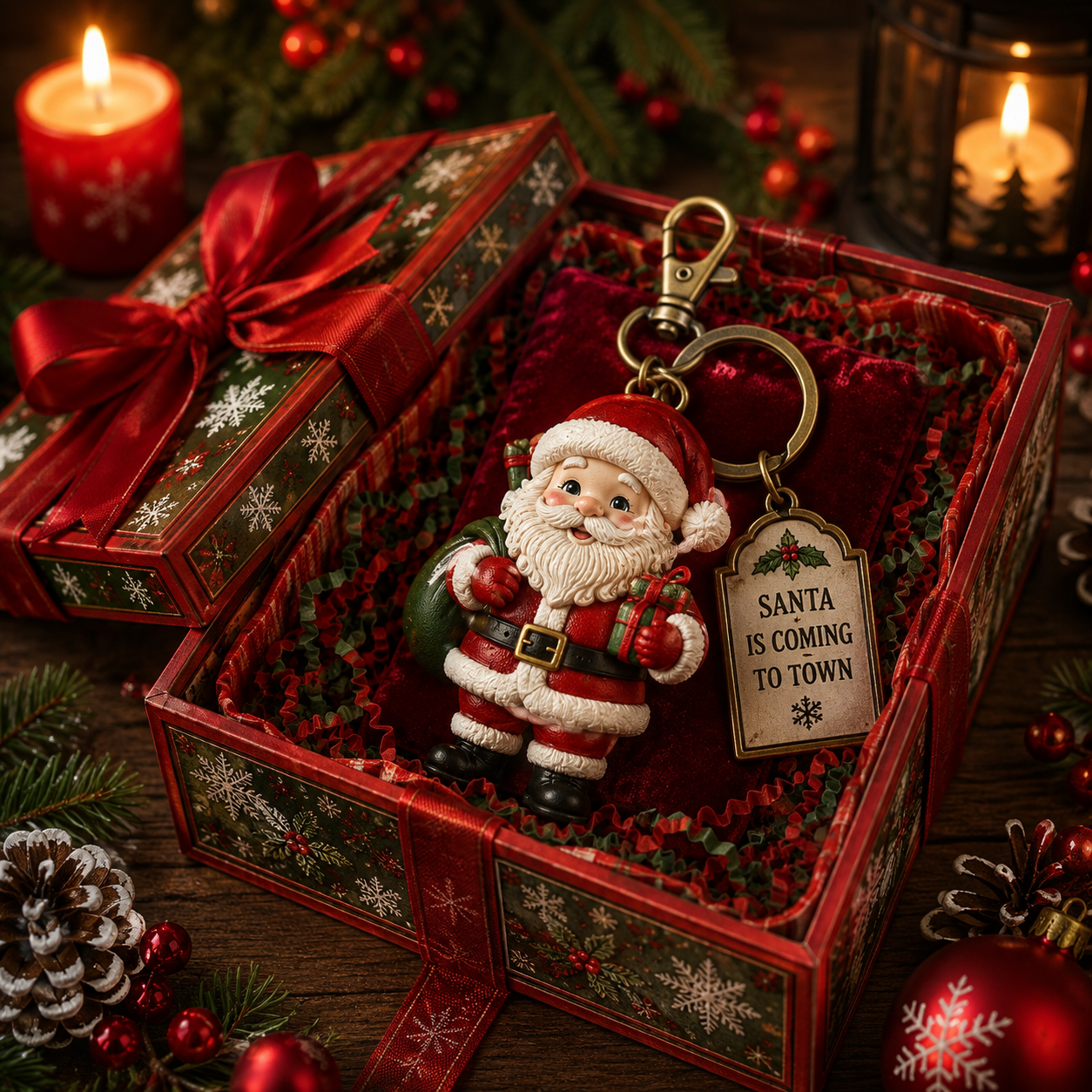 Santa Claus Christmas Character Keychain Gift Box
