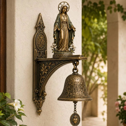 ✨ Our Lady of Grace Bronze Miraculous Medal Wall Bell | 🙏Catholic Religious Home & Garden Decor