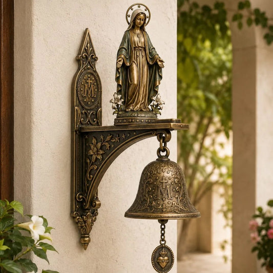✨ Our Lady of Grace Bronze Miraculous Medal Wall Bell | 🙏Catholic Religious Home & Garden Decor