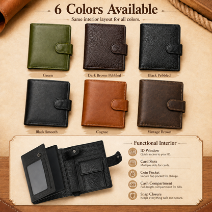 💼Top-Grain Leather Wallet for Men & Women – Bi-Fold / Tri-Fold with Coin Pocket & Multiple Card Slots