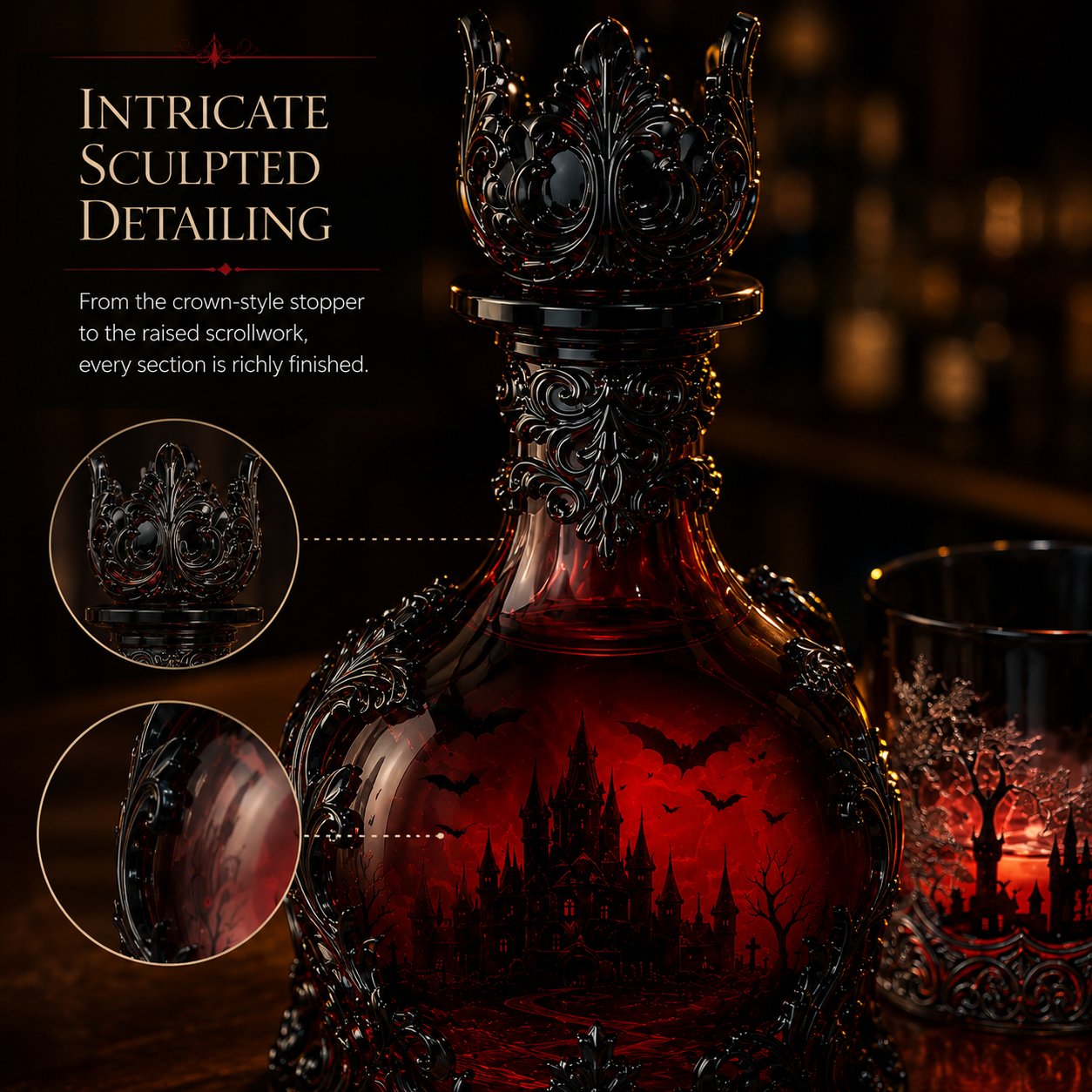🔥New Arrival Limited Time Offer🦇🍺Gothic Vampire Castle Whisky Decanter & Tumbler