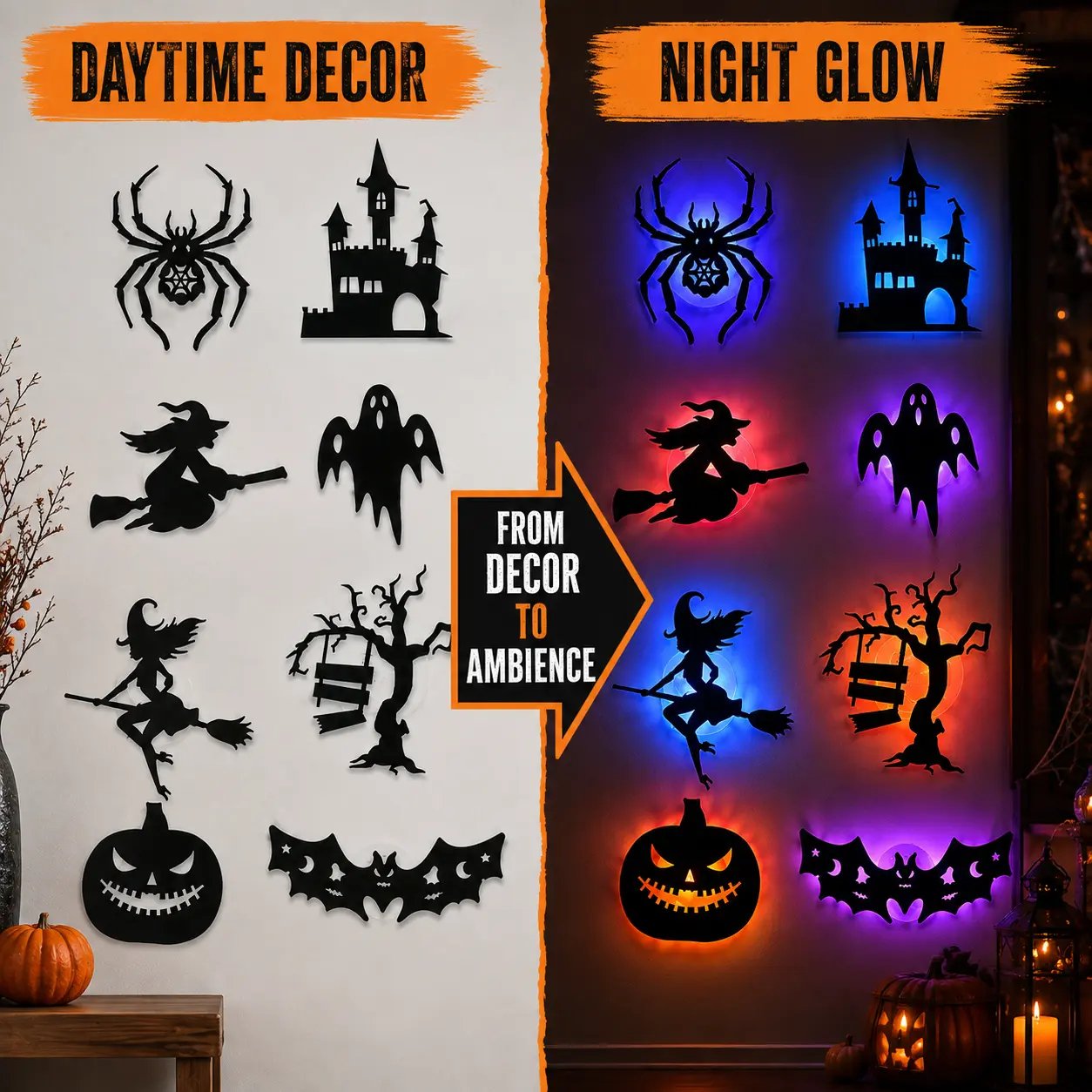 🎃 Light Up Your Halloween with Spooky LED Silhouette Wall Stickers! 👻