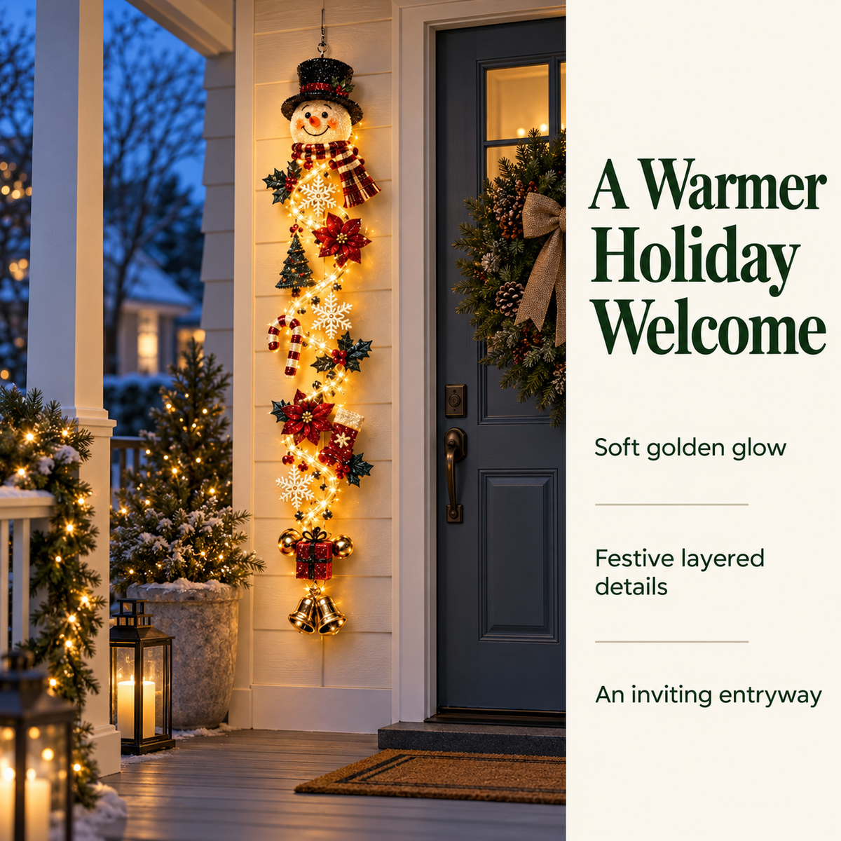 🎄 Lighted Christmas Door Hanger | 6 Festive Designs with Warm LED Glow & 3D Holiday Details