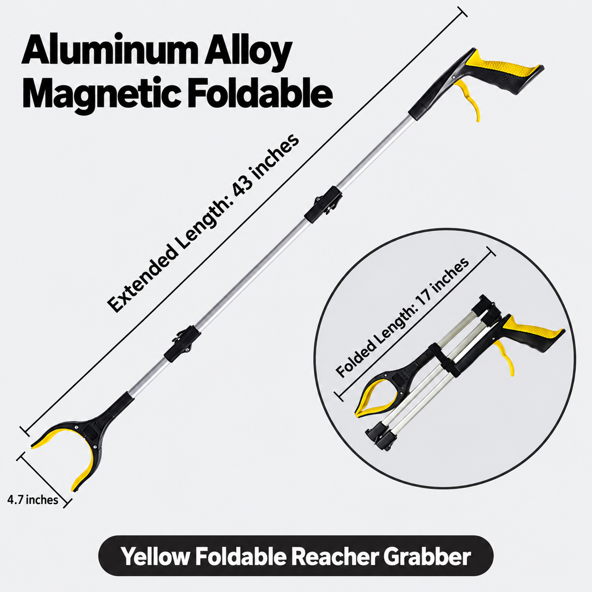 43' Extra Long Grabber Reacher Tool – Heavy Duty with 360° Rotating Jaw & Magnets