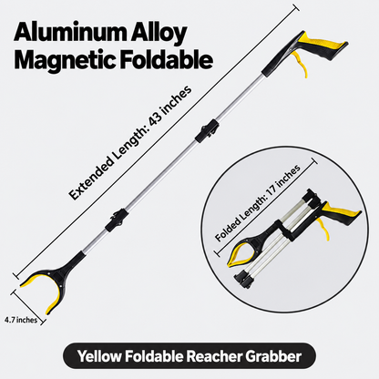 43' Extra Long Grabber Reacher Tool – Heavy Duty with 360° Rotating Jaw & Magnets