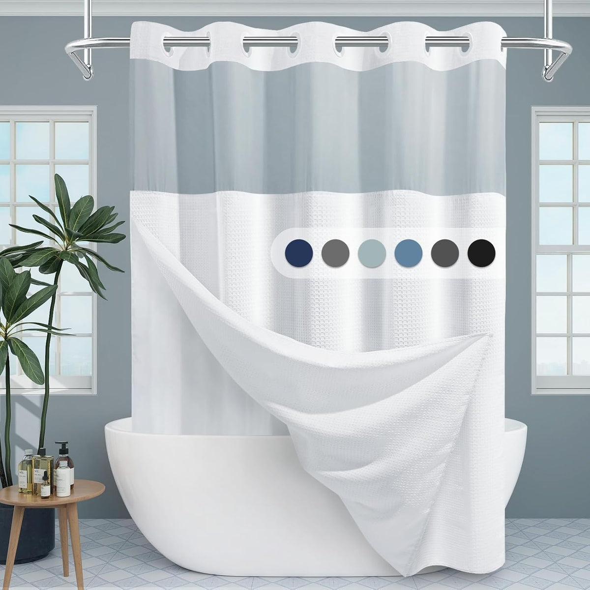 No Hook Shower Curtain with Snap in Liner