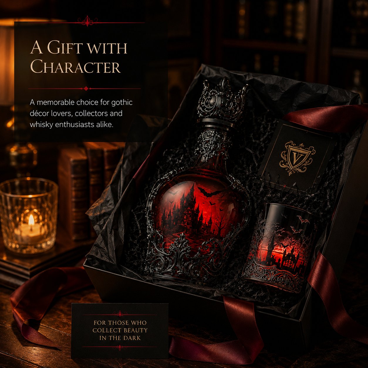 🔥New Arrival Limited Time Offer🦇🍺Gothic Vampire Castle Whisky Decanter & Tumbler