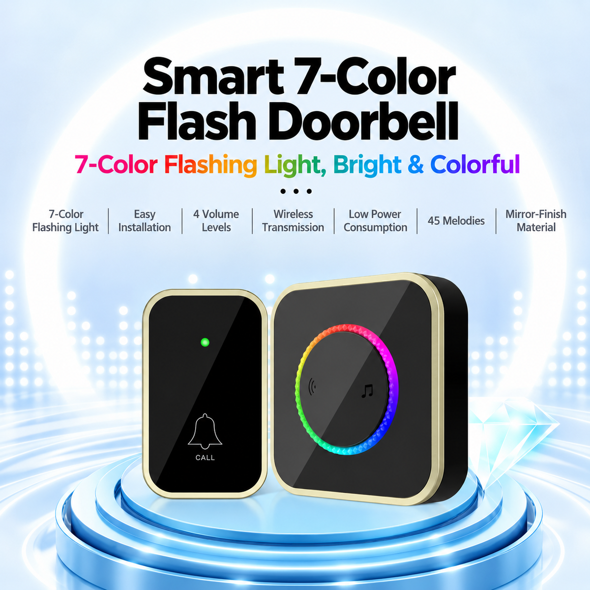 Wireless Doorbell with 7-Color LED Light