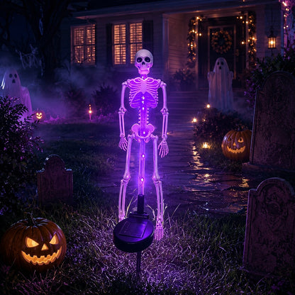 💜 Solar Light-Up Skeleton Yard Stake – Purple Glow Halloween Outdoor Decor 👻