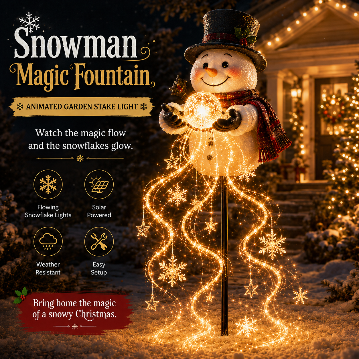 🎄 Snowman Magic Fountain – Magical LED Snowflake Christmas Garden Decoration ❄️✨