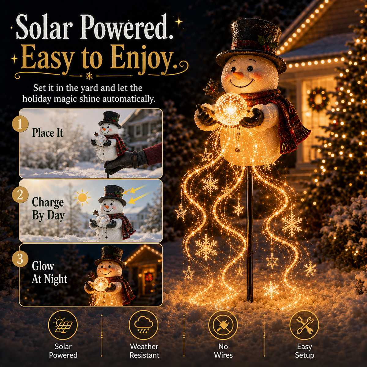 🎄 Snowman Magic Fountain – Magical LED Snowflake Christmas Garden Decoration ❄️✨