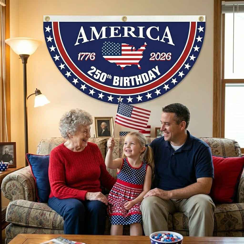America 250 Patriotic Fan Banner for Porch & Railing Decor