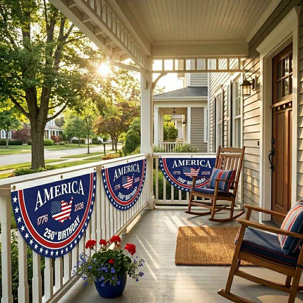 America 250 Patriotic Fan Banner for Porch & Railing Decor