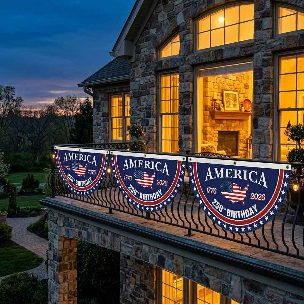 America 250 Patriotic Fan Banner for Porch & Railing Decor