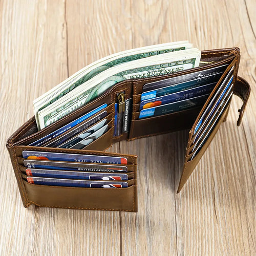 💼Top-Grain Leather Wallet for Men & Women – Bi-Fold / Tri-Fold with Coin Pocket & Multiple Card Slots