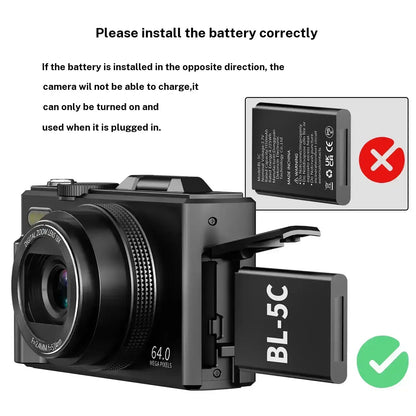 4K Flip Screen Digital Camera – 64MP, Wi-Fi & 18X Zoom
