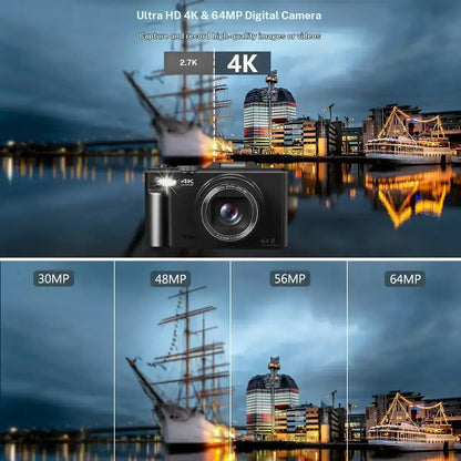 4K Flip Screen Digital Camera – 64MP, Wi-Fi & 18X Zoom