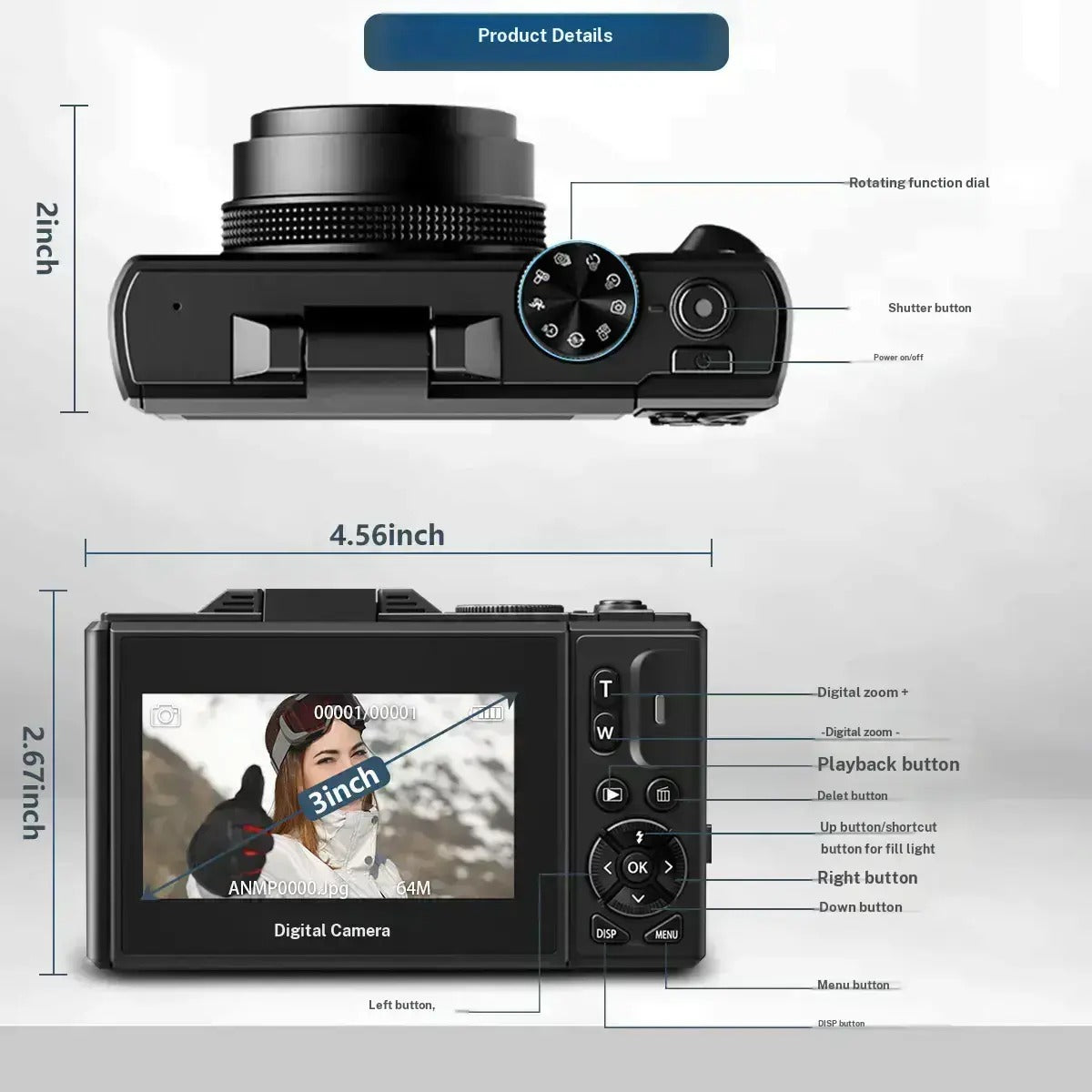 4K Flip Screen Digital Camera – 64MP, Wi-Fi & 18X Zoom