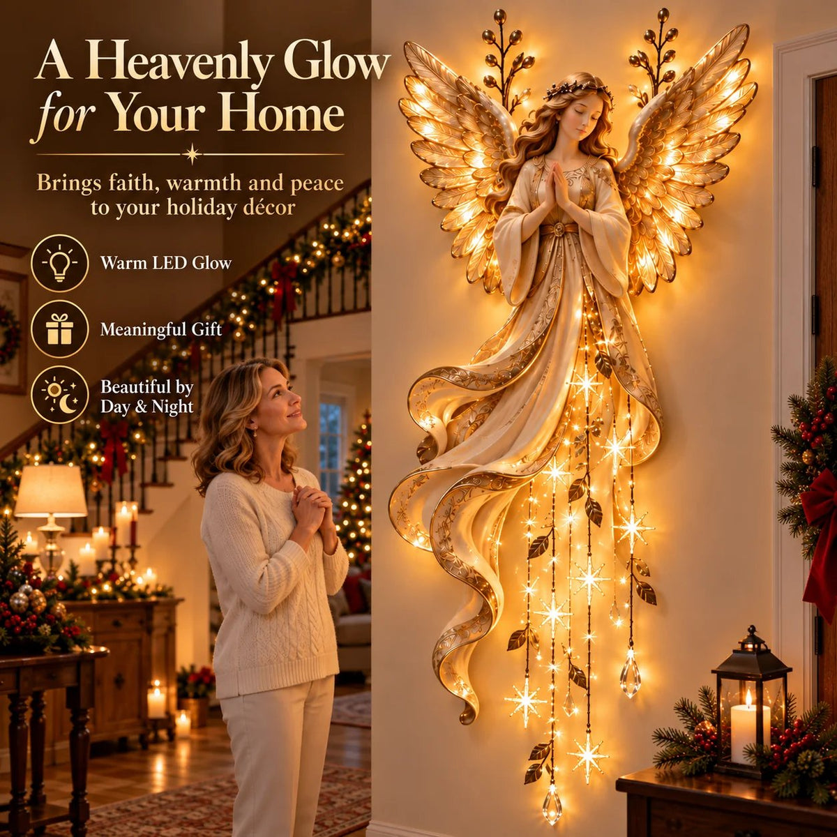 ✨ Last Day – 50% Off!✨👼 Heavenly Angel Wings Nativity Light✨ – Lighted Christmas Wall Decor ✈️
